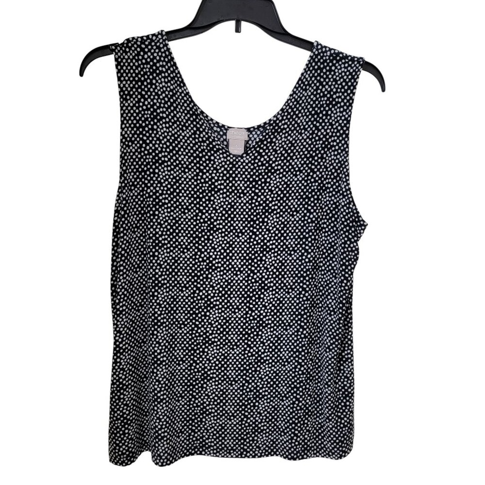 Chico's Travelers Size 16/28 (Chico's Size 3) Black with White Polkadot Tank Top